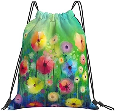 Tobzszz Suluboya Çiçekler İpli sırt çantası Su Geçirmez Dayanıklı Spor Sackpack Dize Çanta Kadın Erkek Kız Seyahat İçin, bir