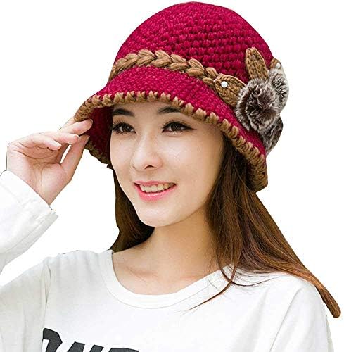HGWXX7 Kadın Lady Kış Sıcak Tığ Örme Kova Şapka Çiçekler Dekore Şapka