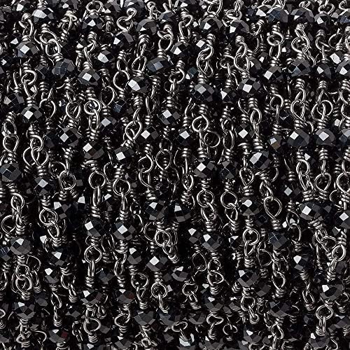 Siyah Spinel Mikro-Faceted rondelle Siyah Altın Kaplama Zincir Ayak tarafından 40 Boncuk