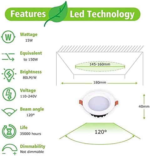 Modern Gömme Aydınlatma 15W LED Gömme Güçlendirme Downlight Gömme Işıklar Değiştirme Güçlendirme Kısılabilir Olmayan Downlight