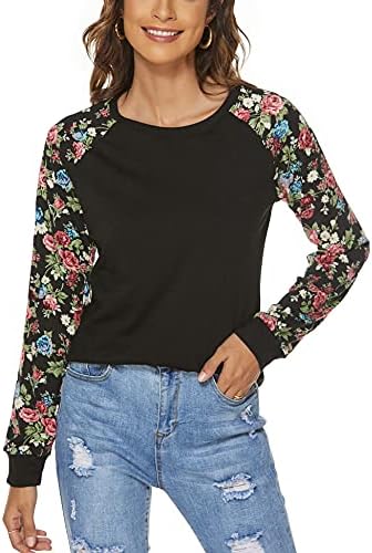 FİNWANLO Uzun Kollu T Shirt Kadınlar ıçin Rahat Bluzlar Tunik Üstleri Sevimli Renk Blok Bluzlar Tee Gömlek
