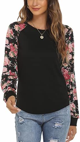 FİNWANLO Uzun Kollu T Shirt Kadınlar ıçin Rahat Bluzlar Tunik Üstleri Sevimli Renk Blok Bluzlar Tee Gömlek
