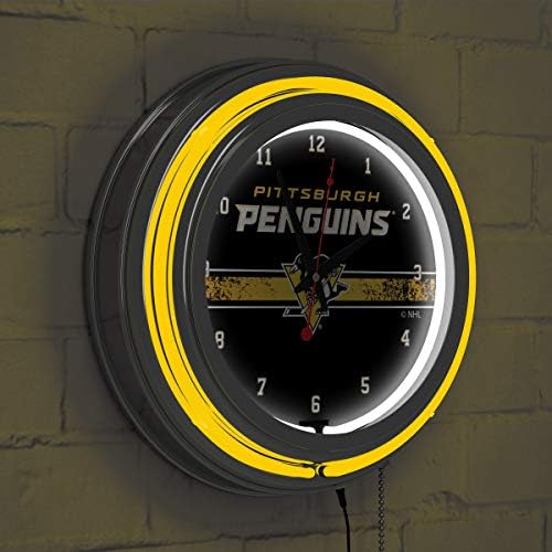 Marka Global NHL Krom Çift Basamaklı Neon Saat-Pittsburgh Penguins