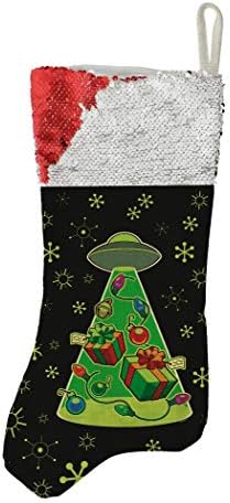 Noel partisi dekor Paranormal Noel UFO uzaylı kaçırma hediyeler Flip pullu çorap kırmızı