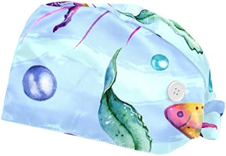 Retro Ananas Yeşil Çizgili Desen Ayarlanabilir Kravat Geri Unisex Şapkalar, Düğmeler Ve Ter Bandı İle Çalışma Kapakları