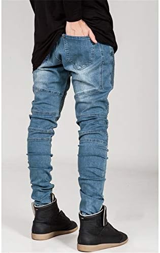 Andongnywell Tahrip Erkek Slim Denim Düz Biker Skinny Jeans Casual Uzun Adam Zip Cep Deco ıle Yırtık Kot