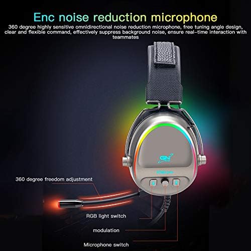 POTİKA GH288 7.1 Stereo Surround Sese Sahip PC Oyun Kulaklığı, Gürültü Azaltma Mikrofonlu Renkli RGB Baş Üstü Kulaklık, PC için
