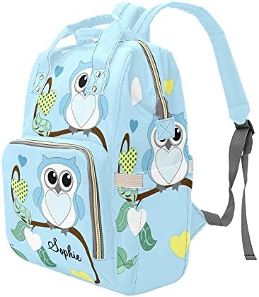 Mavi baykuş kişiselleştirilmiş bebek bezi çantası çok fonksiyonlu sırt çantası bebek bezi çantası seyahat sırt çantası Unisex