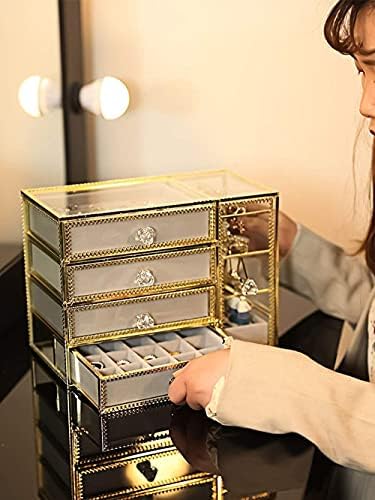 Kadın Mücevher Kutusu Takı Organizatör Kutuları Mücevher Kutuları Cam Aynalı Mücevher Göğüs Vintage Metal Kenar Takı Organizatör