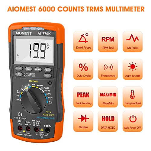AIOMEST AI-770K Otomotiv Dijital Multimetre Motor Analizörü, True-RMS 6000 Sayım DMM Metre Bekleme Açısı, RPM, Enjeksiyon Darbe,