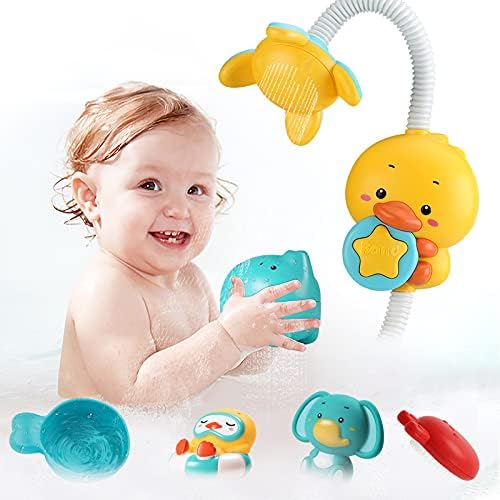 kindersee Bebek Banyo Oyuncakları, Pille Çalışan İki Mod 360 Derece Ayarlanabilir Ördek Bebek Banyo Duş Başlığı Oyuncakları Tavşan