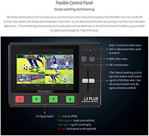 FEELWORLD L2 Artı Çoklu Kamera Video Mikser Switcher ile 5.5 inç LCD Dokunmatik Ekran PTZ Kontrol Chroma Anahtar Dahili Chroma