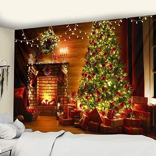 Duvar halısı Noel Renkli Goblen Zemin, Noel Noel Baba, Ren Geyiği, Ağaç ve Yangın Yeri için Oturma Odası Arka Plan Duvar Asılı