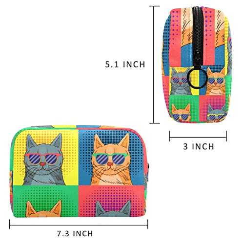 Kadınlar için gözlük Kedi Pop Art Kozmetik Çantaları Seyahat Tuvalet Çantası Fermuarlı Çanta makyaj Çantaları