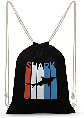 Retro Köpekbalığı Tuval İpli sırt Çantası omuzdan askili çanta Rahat Sırt Çantası Spor Yoga Seyahat Plaj Okul 30x40 cm