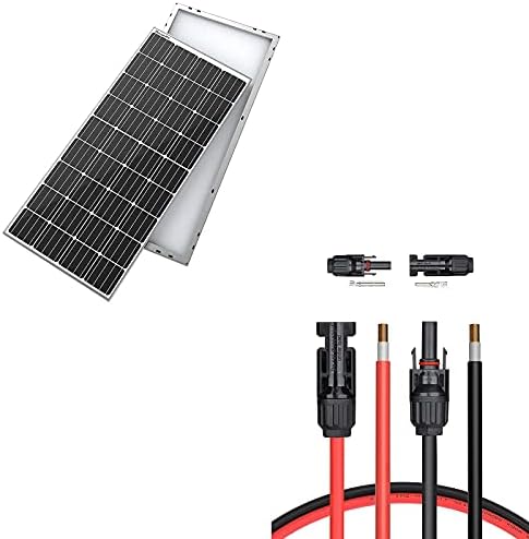 BougeRV 180 Watt Mono Güneş Paneli ve Dişi ve Erkek Konnektörlü 20 Feet 10AWG Güneş Uzatma Kablosu