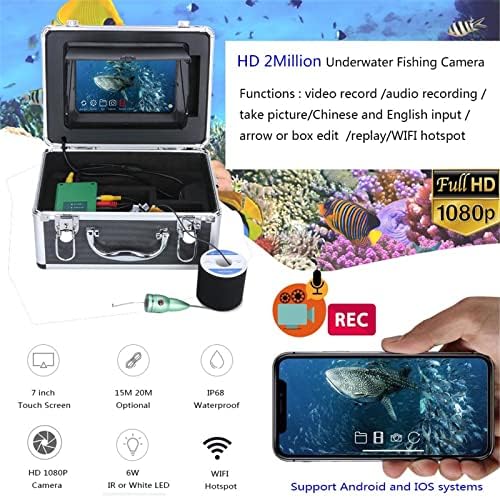 WİFİ Balık Bulucu, Taşınabilir DVR Kaydedici Sualtı Balıkçılık Video Kamera, 7 inç Monitör, 6 W IR LED Gece Görüş Kamera için