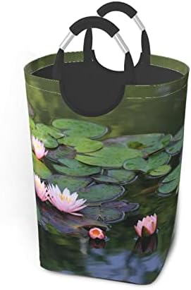 Çamaşır Sepeti 50l Güzel Lotus Çiçek Baskılı Katlanabilir çamaşır sepetleri Kolları İle Taşınabilir giysi sepeti Oyuncaklar İçin