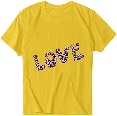 855 sevgililer Günü kadın T-Shirt Moda Rahat Mektup Baskı Kısa Seeve Katı Renk Gevşek Tunikler O-Boyun Bluz Tops