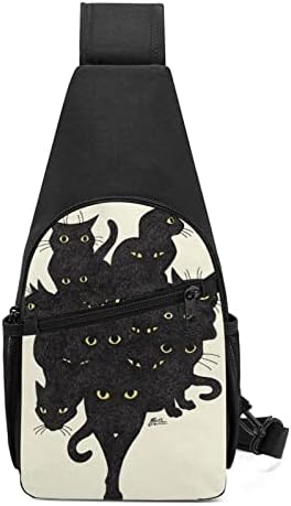 BCLYPBO Sanatsal Siyah Kedi Asma Sırt Çantası, Seyahat Yürüyüş Sırt Çantası Crossbody Omuz Çantası, Göğüs Paketi