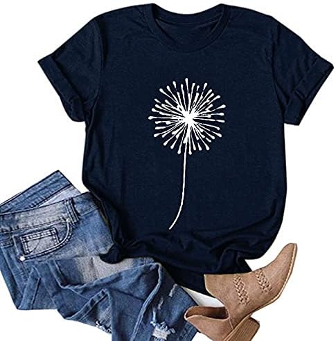 Kızlar için T Shirt, Bayan Kısa Kollu Üstleri Komik Karahindiba Grafik Tees Yaz O-Boyun Bluz Tops