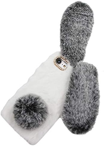 Bunny LG kılıfı K51, Kızlık Sevimli Tavşan Kulakları Sıcak Kabarık El Yapımı Tavşan Kürk Yumuşak Peluş Esnek TPU Silikon Tampon
