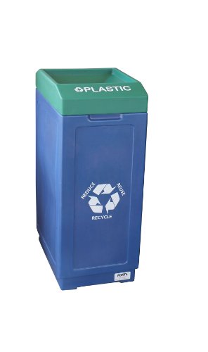 Forte Products 8002480 Alüminyum Grafikli Üstü Açık Plastik Geri Dönüşüm Kutusu, 14,5 L, 36 H, 21,5 W, Mavi ve Yeşil