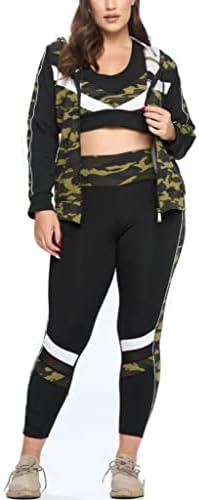 Kadın 3 Parça Spor Kıyafet Eşofman Set-Zip Up Colorblock Hoodie Sweatshirt-Raceback Bra & Yüksek Bel Tayt