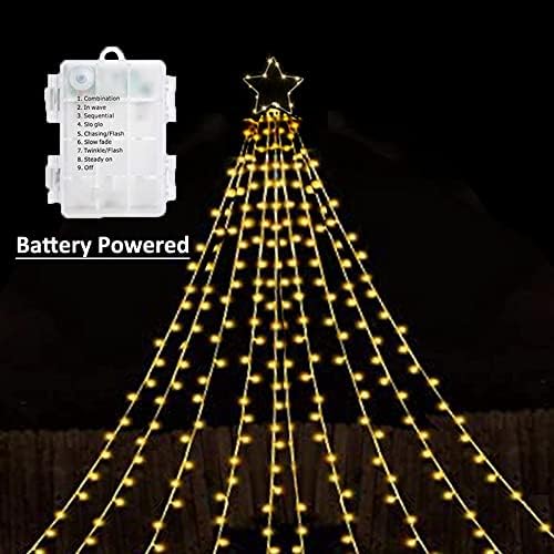 Solhıce açık 6ft noel süslemeleri yıldız ışığı pil kumandalı, 180 LEDs Noel ağacı ışıkları uzaktan kumanda ile, 8 modları kapalı