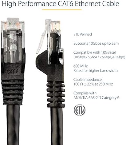 StarTech.com 7m CAT6 Ethernet Kablosu-Siyah KEDİ 6 Gigabit Ethernet Kablosu-650MHz 100W PoE++ RJ45 UTP Kategori 6 Ağ/Yama Kablosu,